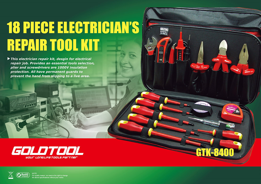 GOLDTOOL / 金匠工具 - [GTK-8400 ] 18 Piece Electrician's Repair Tool Kit